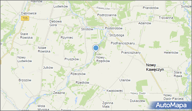 mapa Nowy Rzędków, Nowy Rzędków na mapie Targeo